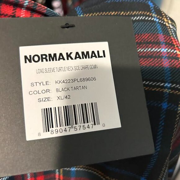 Norma Kamali Black Tartan Plaid Long Sleeve Turtle Neck Side Drape Gown - Picture 7 of 7